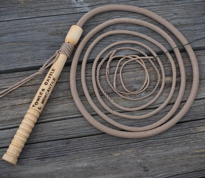 Custom made and branded tan Florida cow whip