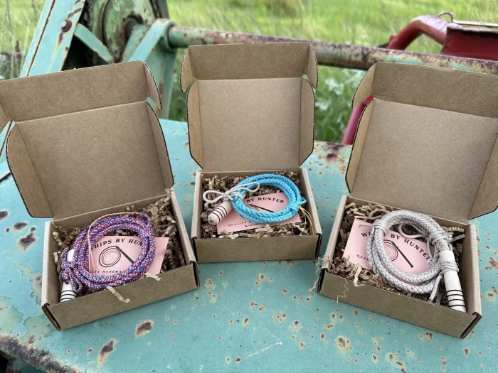 Three colors of whips by Hunter's miniature whip hatbands