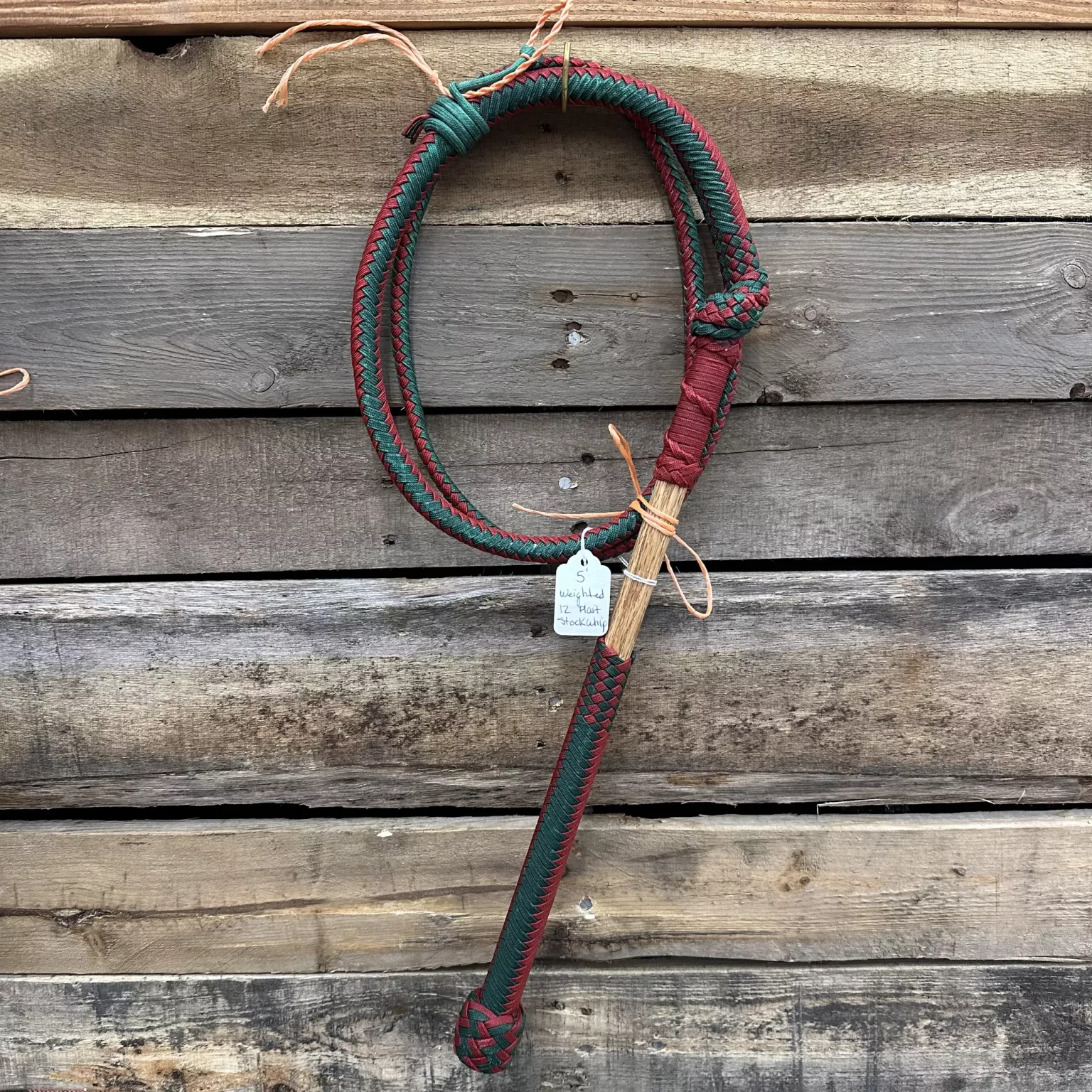 Weighted 5 Foot Stock Whip in Red and Green