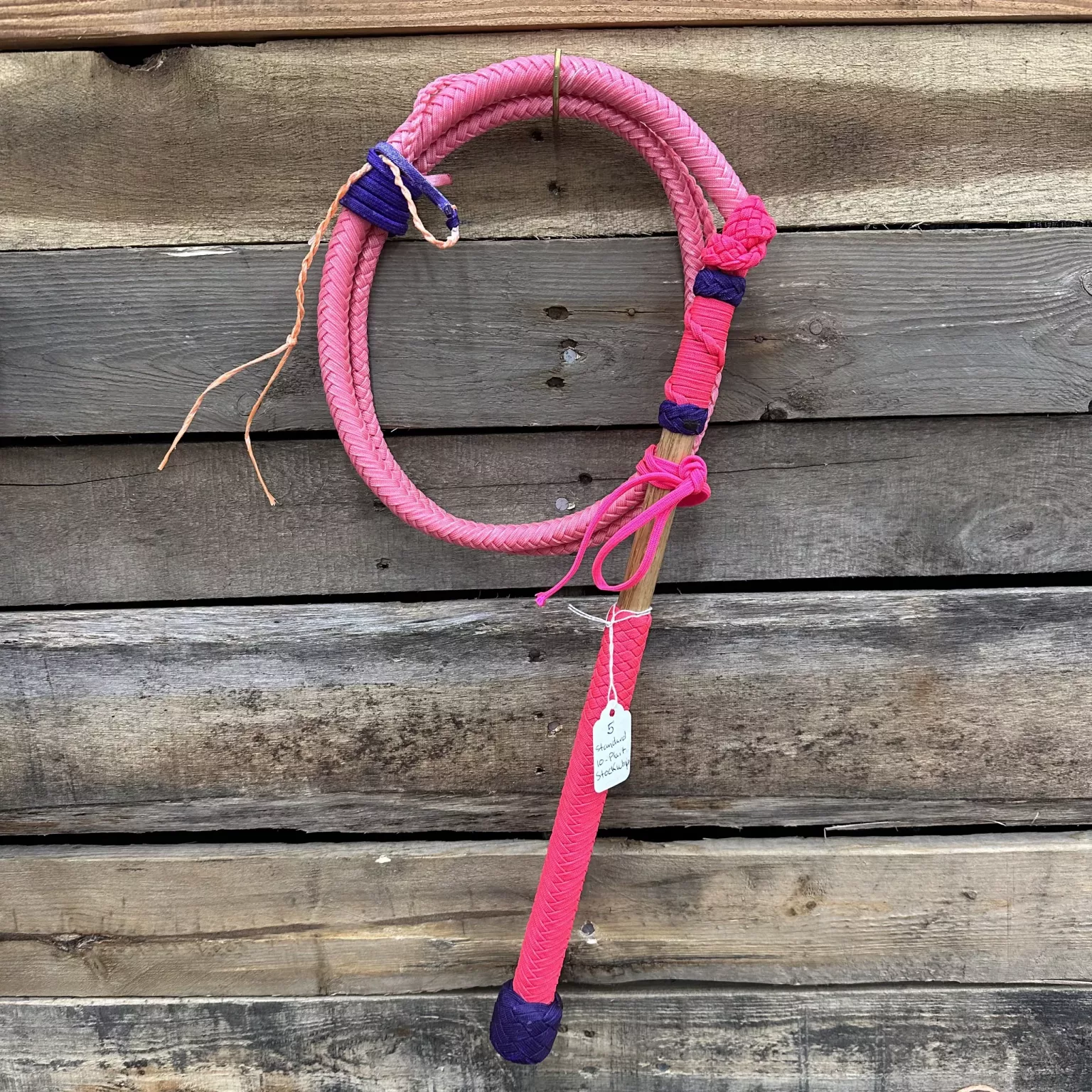 5 foot pink standard nylon stock whip on display