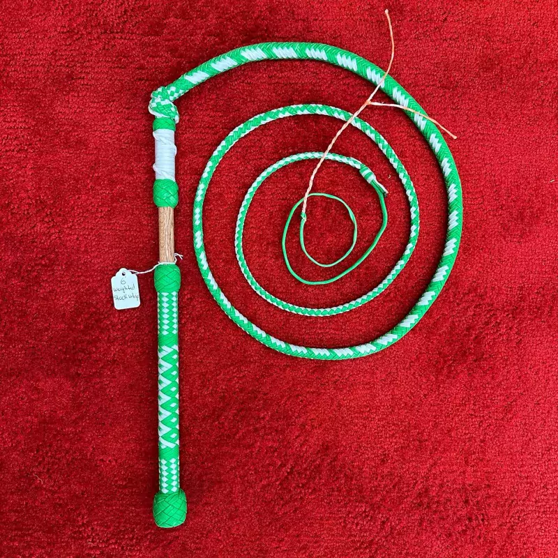Custom Green and White Weighted Nylon Stock Whip